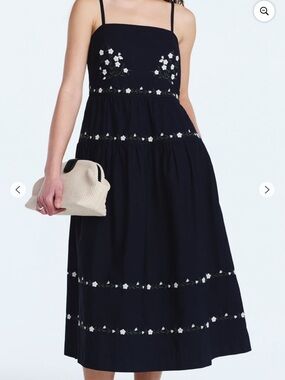 Free Assembly Spaghetti-Strap Navy Floral Embroidered Midi Dress - Size XL
